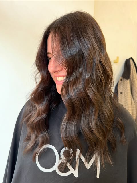 Glossy brunette waves at Sanctuary The Salon
